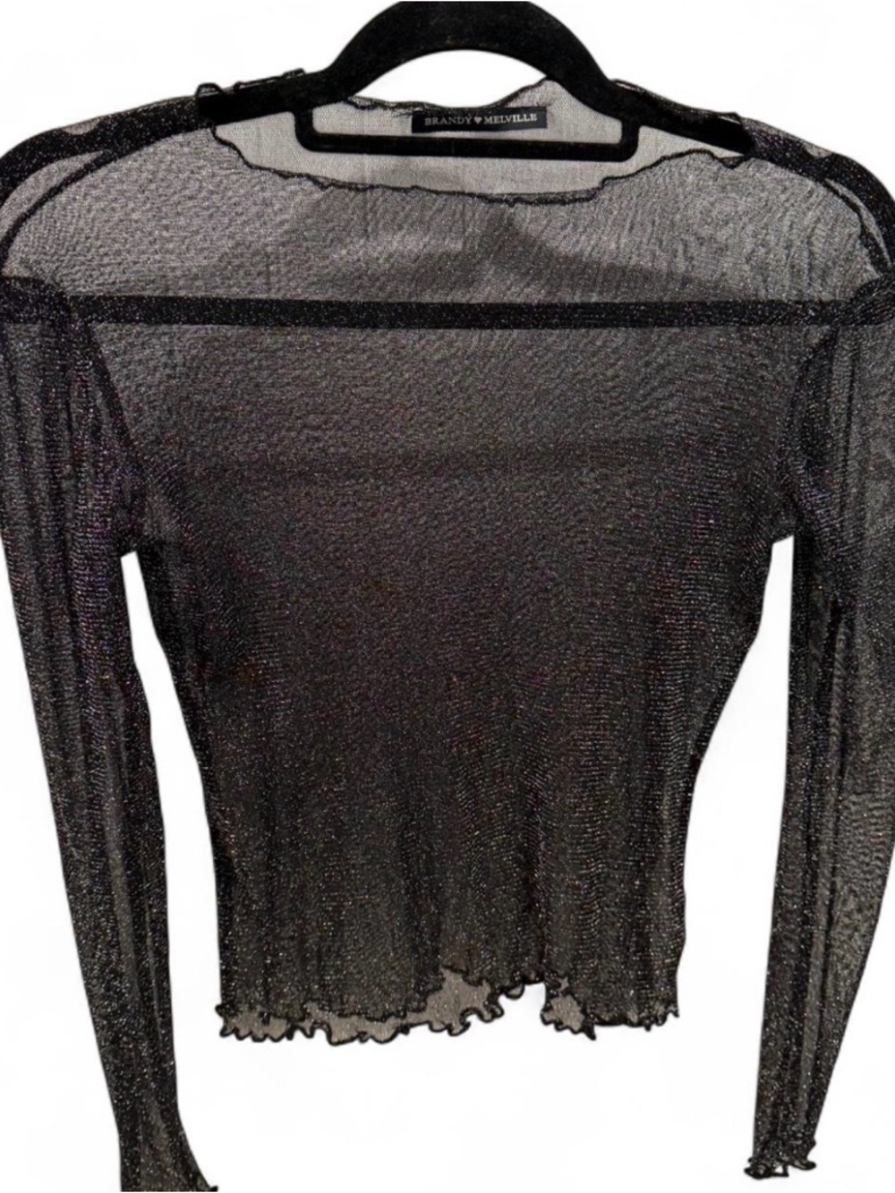 Brandy Melville Black Sheer Metallic Mesh Long Sleeve Top